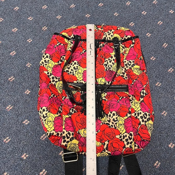 Betsey Johnson Convertible Backpack Tote Bag Roses Leopard Silky Tassels B Charm - Picture 14 of 15